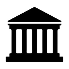Silhouette of classical building with columns evokes government or university, black image