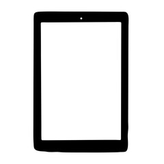 Modern tablet device featuring a black frame and blank white screen