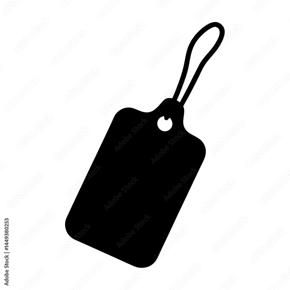 Poster minimalist black rectangular price tag or label with cord on white background