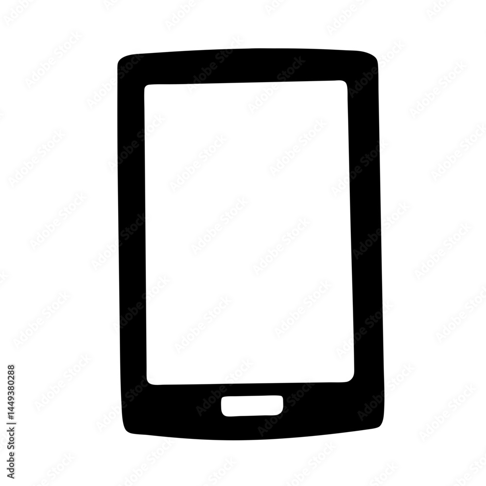Poster stylized tablet or mobile device icon with a home button and black border