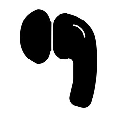 Black silhouette graphic representation of a modern wireless earbud design