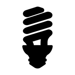 Black silhouette of a spiral compact fluorescent light bulb over white