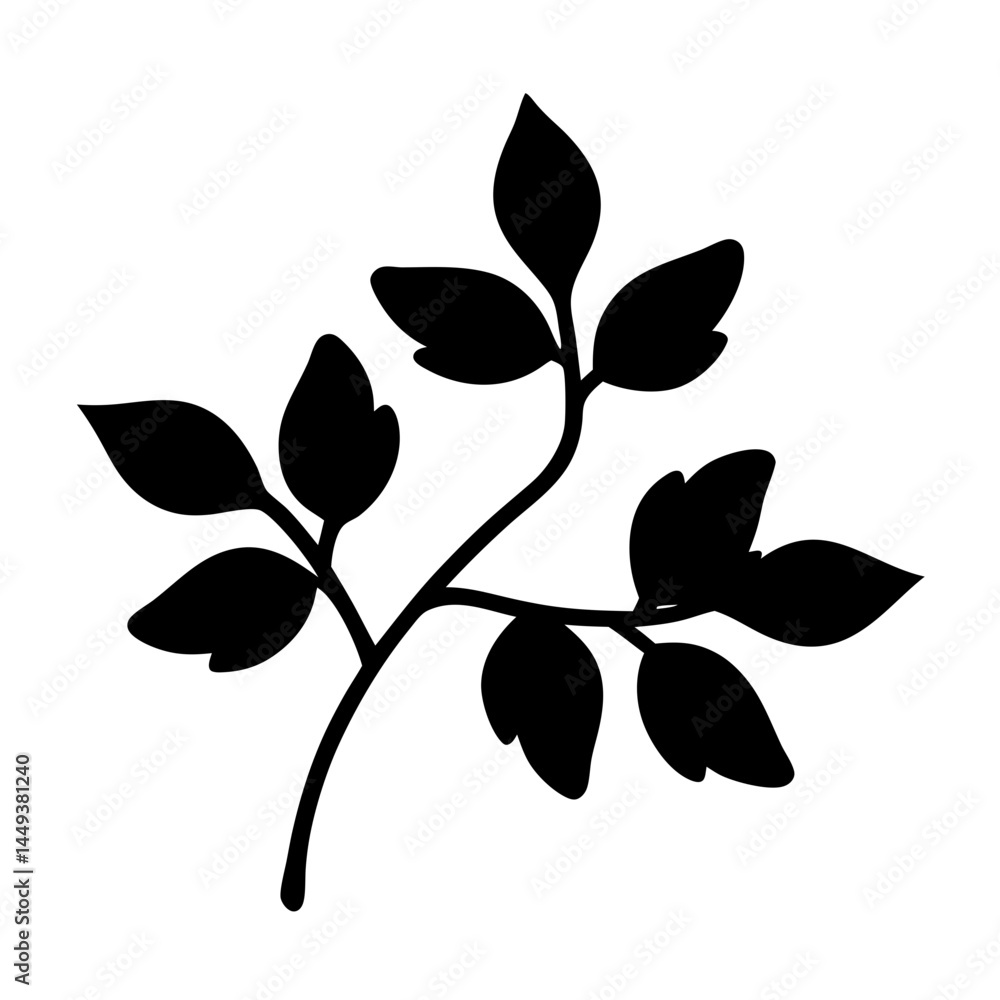 Poster botanical black silhouette of a branch with multiple rounded leaflets