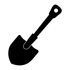 Black and white illustration of a garden spade, a basic gardening tool