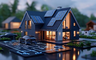 Smart home with solar panels and electric car