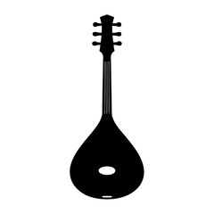 Stylized black silhouette image of a lute or similar stringed instrument