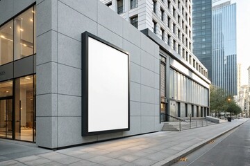 Obraz premium Street billboard mock up for exterior advertisement on the gray wall of an urban modern building, front view