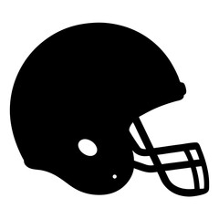 Black and white American football helmet in profile, solid fill image