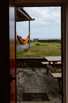 Ocean views through an open door on Sao Jorge Island