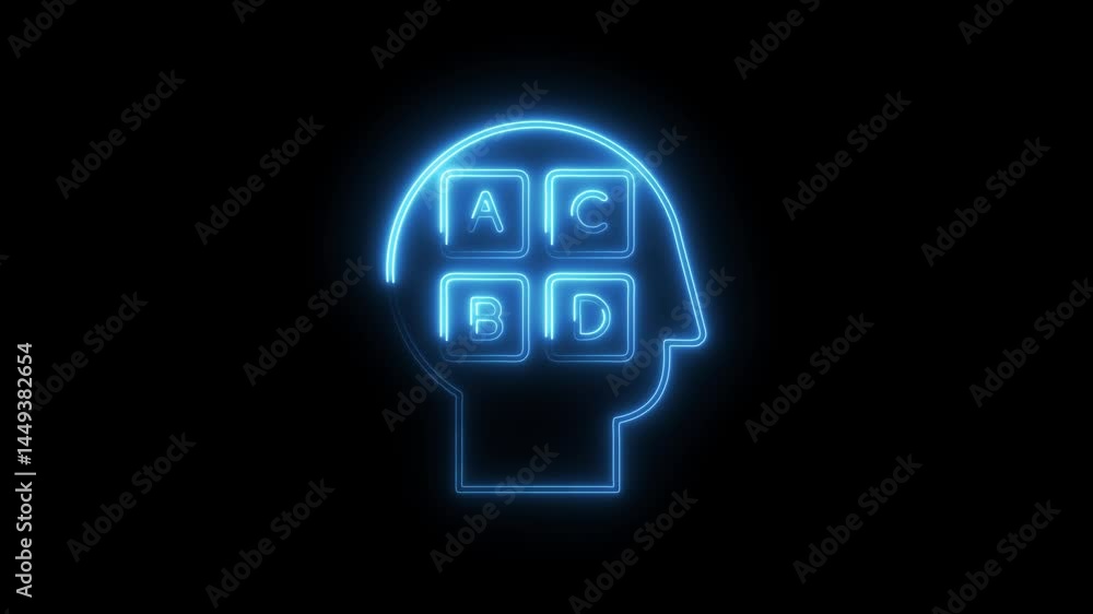 Poster glowing brain with multiple choice options concept animation on black background