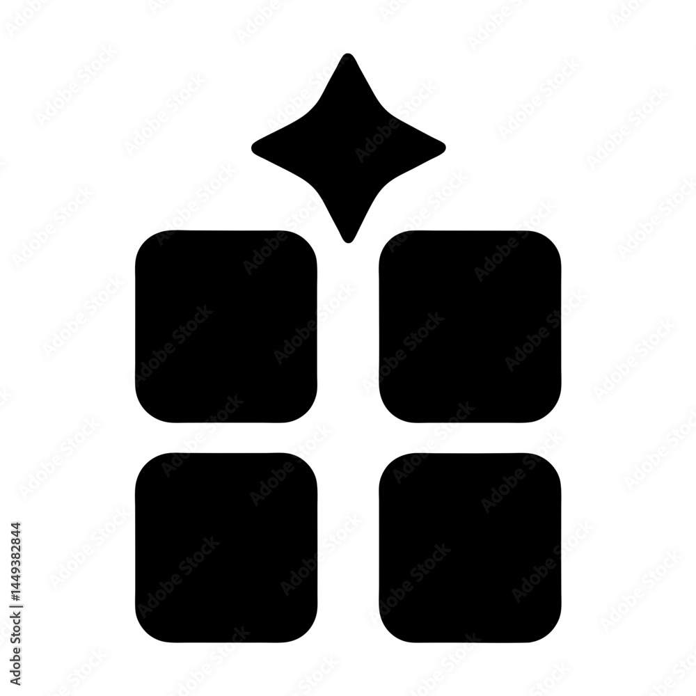 Poster geometric icon of four squares with rounded corners and a diamond shape