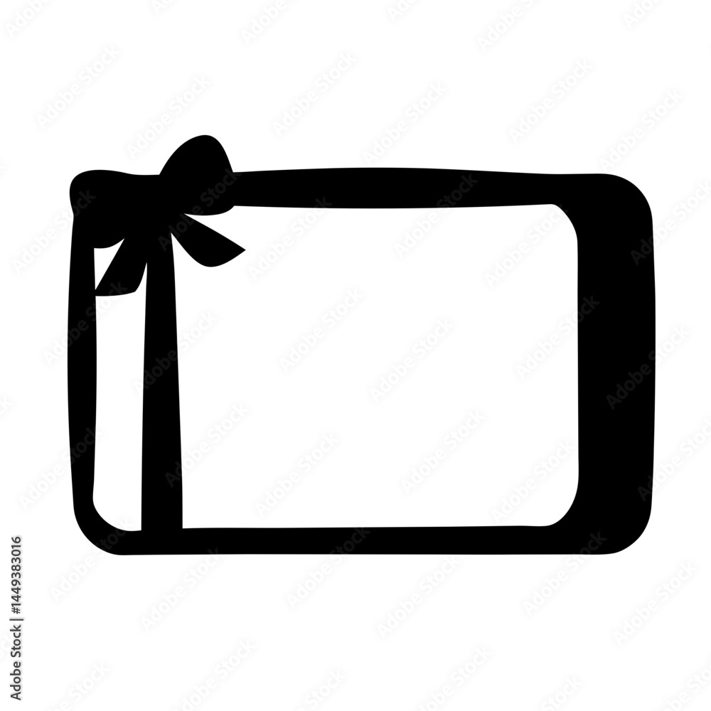 Poster rectangular gift box silhouette with a ribbon and bow, simple vector image