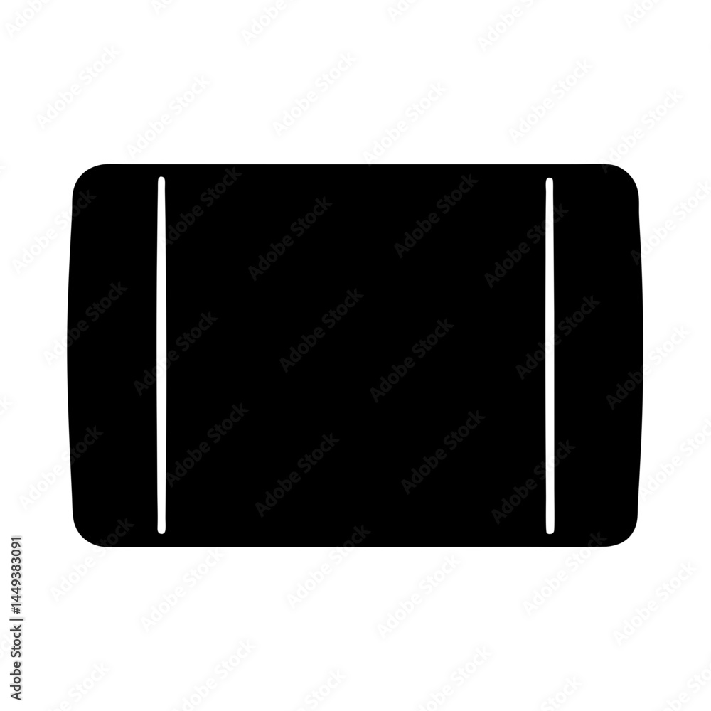 Poster a solid black rectangular object with thin white vertical lines