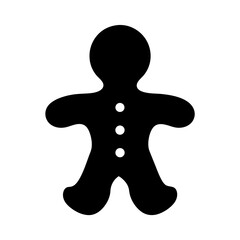 Isolated black gingerbread man cookie silhouette with buttons on a white background