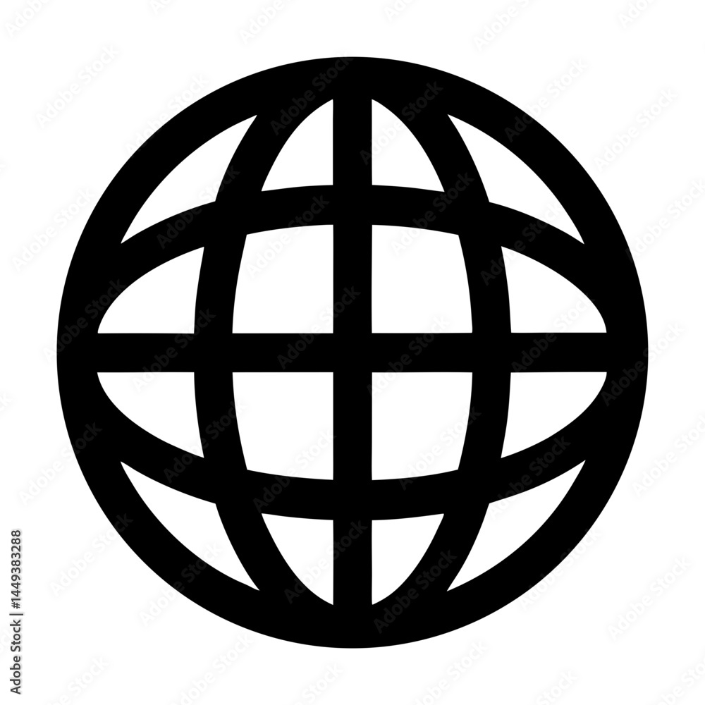 Poster stylized black globe with latitude and longitude lines on white background