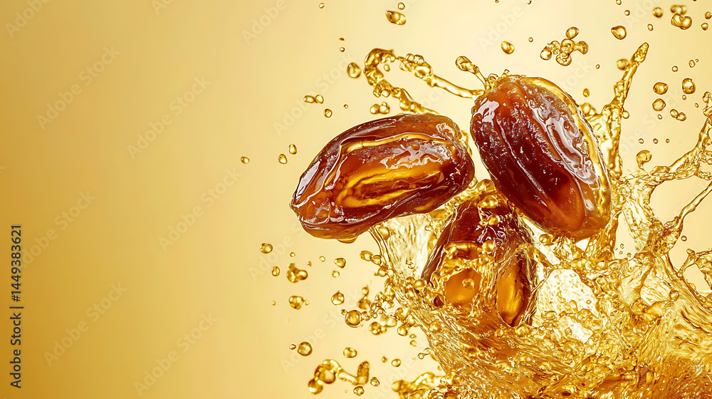 Poster three nuts are floating in a splash of liquid