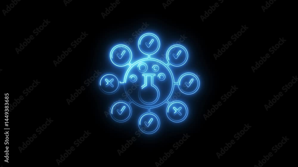 Poster Glowing neon science experiment validation with checkmarks and crosses