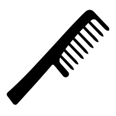 A simple black comb with handle used for hairstyling and grooming