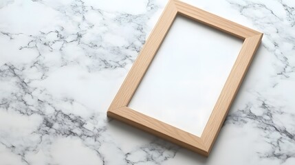Fototapeta premium Empty Wooden Frame Mockup on Marble Background