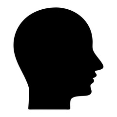 Black silhouette of a human head, side profile on white background
