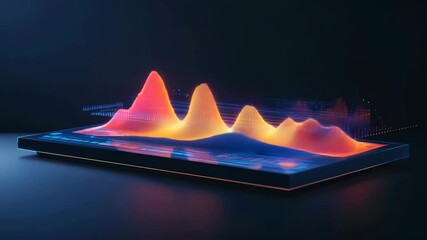 A glowing 3D data graph visualization emerges from a digital tablet in a dark, futuristic setting. - Powered by Adobe