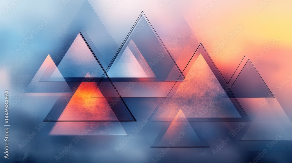 Poster abstract triangles layered with vibrant colors and soft gradients
