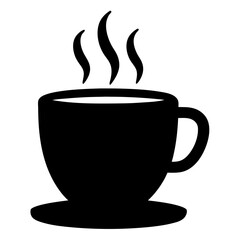 Stylized black silhouette of a steaming cup of coffee or tea