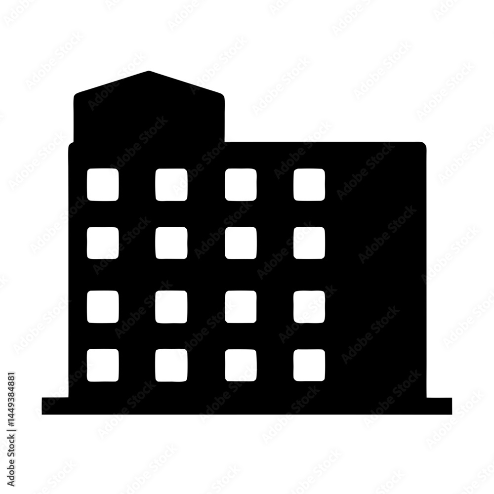 Aufkleber minimalist black building silhouette with rectangular windows for architecture iconography