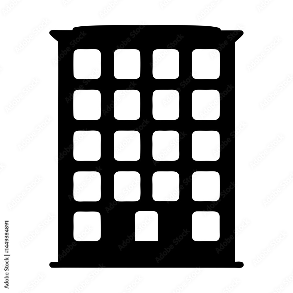 Aufkleber black silhouette of a multistory building with numerous square windows on display