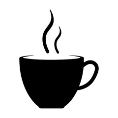 Stylized black coffee cup with rising steam in a simple design