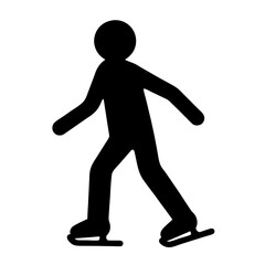 Black silhouette of a person ice skating on a white background