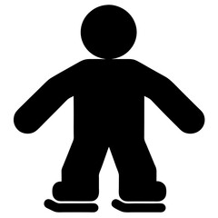 Black silhouette of a person standing upright with a simple round head