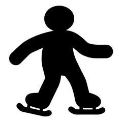 Stylized silhouette of a person ice skating with simple geometric shapes