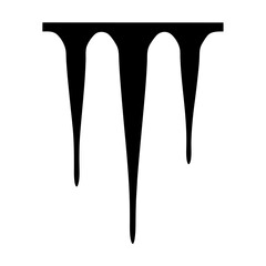 Three Dripping Black Shapes Connected by a Horizontal Bar on White Background