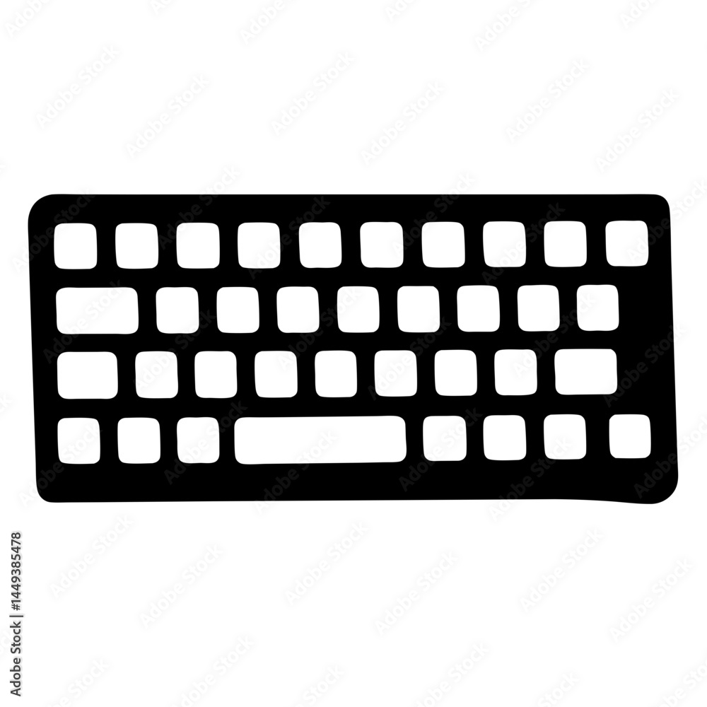 Poster minimalist keyboard illustration with rounded keys in black and white art style