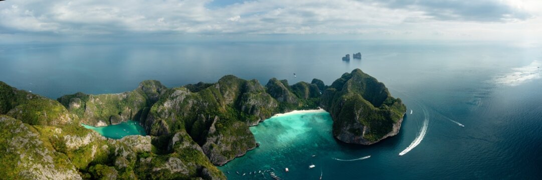 Maya Bay and Pi Leh Bay Ko Phi Phi Le Thailand Aerial