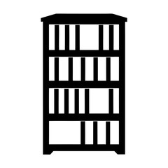 Silhouette illustration of a wooden bookshelf with four shelves and dividers