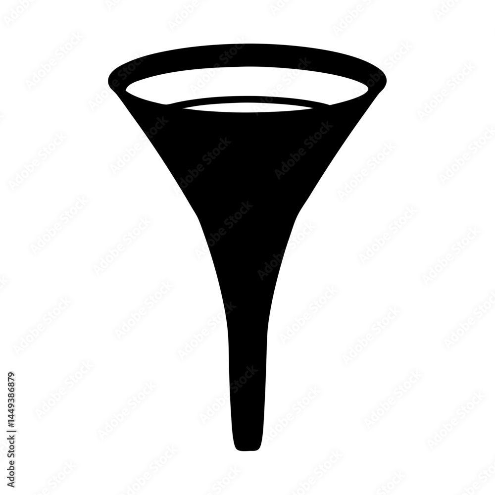 Poster black and white image showing a funnel shape used in laboratories