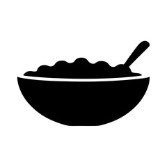 Black silhouette of a bowl full of food with a spoon icon