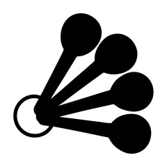 Four measuring spoons on a ring black and white kitchen tool