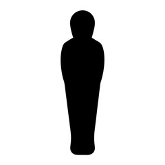 Stylized full body silhouette representing an individual completely enclosed, potentially a mummy