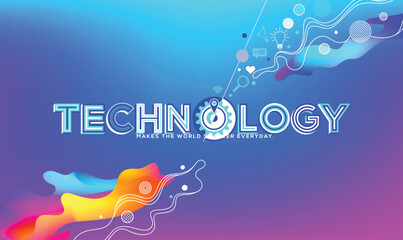 Technology quote in abstract liquid and holographic fluid colors background. Design for wall graphics, poster and office graphics.
