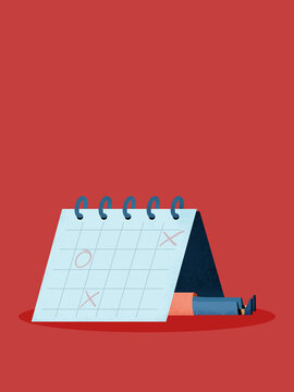 Person trapped under calendar marked with X and O