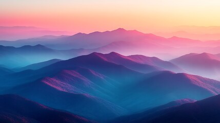 Dreamy layers of mountains under sunset