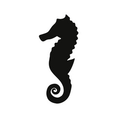 Seahorse silhouette black marine animal isolated on white background