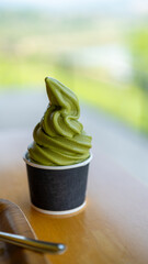 Green tea soft serve ice cream