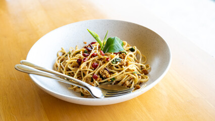 Fusion food spaghetti with Sai Ua sausage
