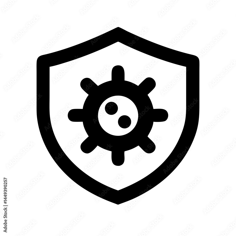 Poster shield with virus immunity silhouette on transparent background for web and graphic design
