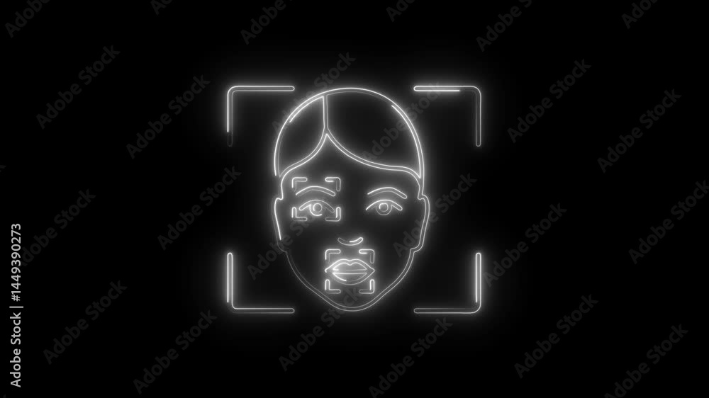 Poster facial recognition scan biometric security technology on dark background animated