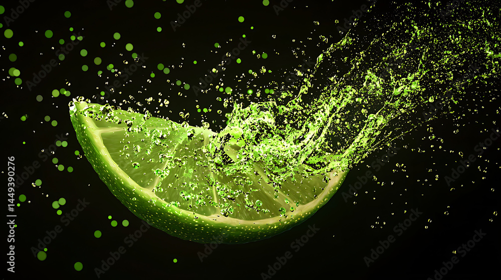 Poster a lime is sliced and the juice is splashing out of it